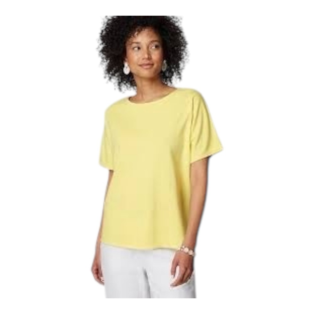 Pure Jill‎ Petite Yellow Organic Cotton Crew Neck Short Sleeve T Shirt Top M